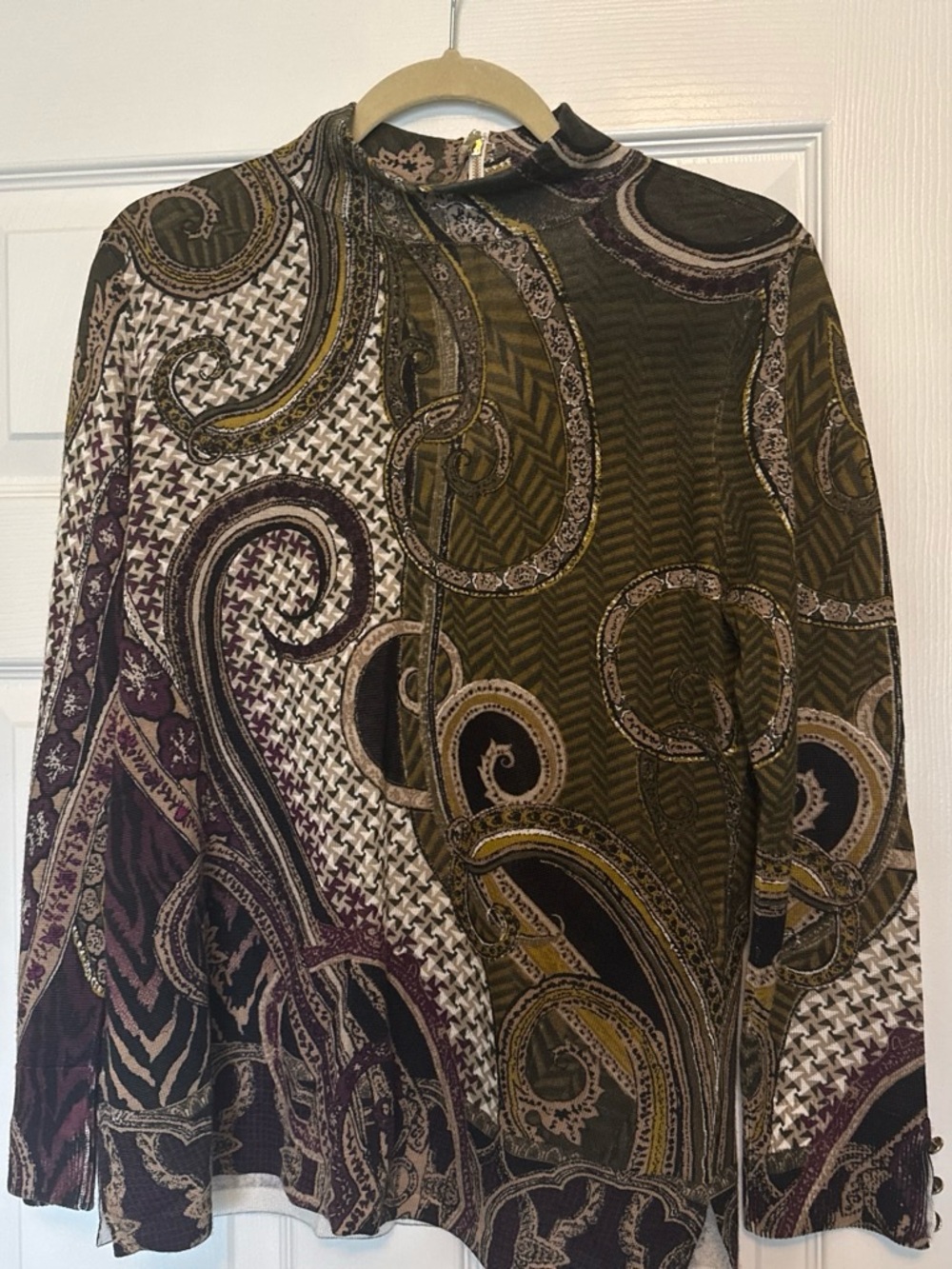 Chico’s Paisley Mixed Print Sheer Mock Neck Top – Size 1